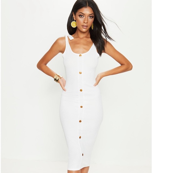 white bodycon dress pretty little thing Women's White Twist Shoulder Bodycon Dress